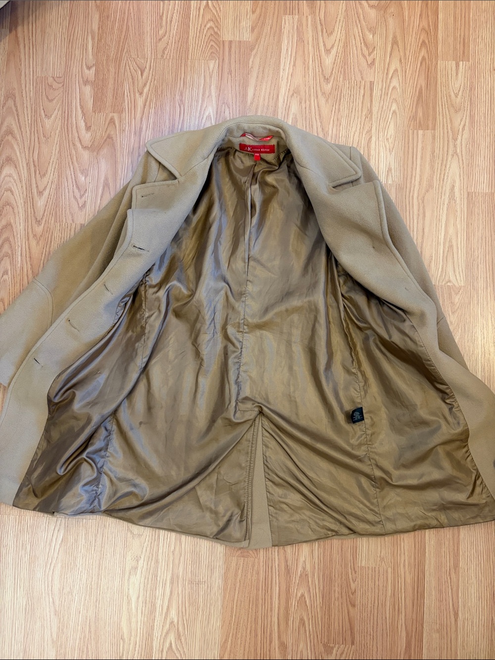Anne Klein Camel-Tan Belted Wool-Blend Trench Coat - Picture 14 of 16